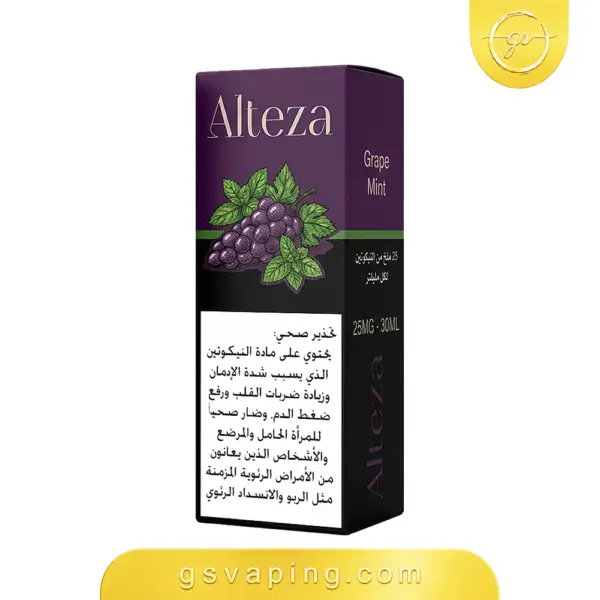 نكهة التيزا عنب نعناع سولت 30 مل 25 مج زجاجة نكهة التيزا عنب نعناع سولت 30 مل 25 مج مع عنقود عنب أرجواني وأوراق نعناع، من متجر GSVAPING الكويت