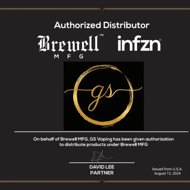 شهادة تثبت أن جلف سيرفس فيب موزّع معتمد لـ Brewell MFG · INFZN