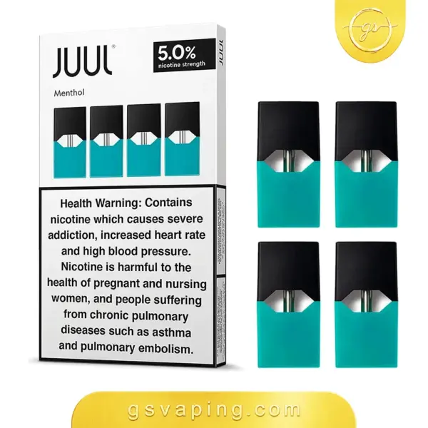 بودات جول منثول JUUL Menthol Pods — عبوة 4 بودات جاهزة بتركيز 50 مج علبة بودات جول منثول الجاهزة مع 4 بودات بنكهة المنثول بتركيز 5% من متجر GSVAPING الكويت
