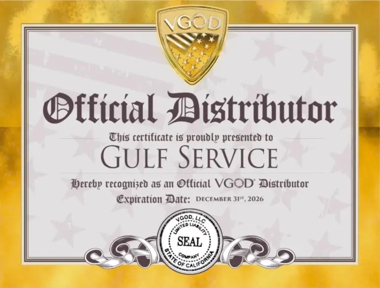 شهادة تثبت أن جلف سيرفس فيب موزّع رسمي لـ VGOD